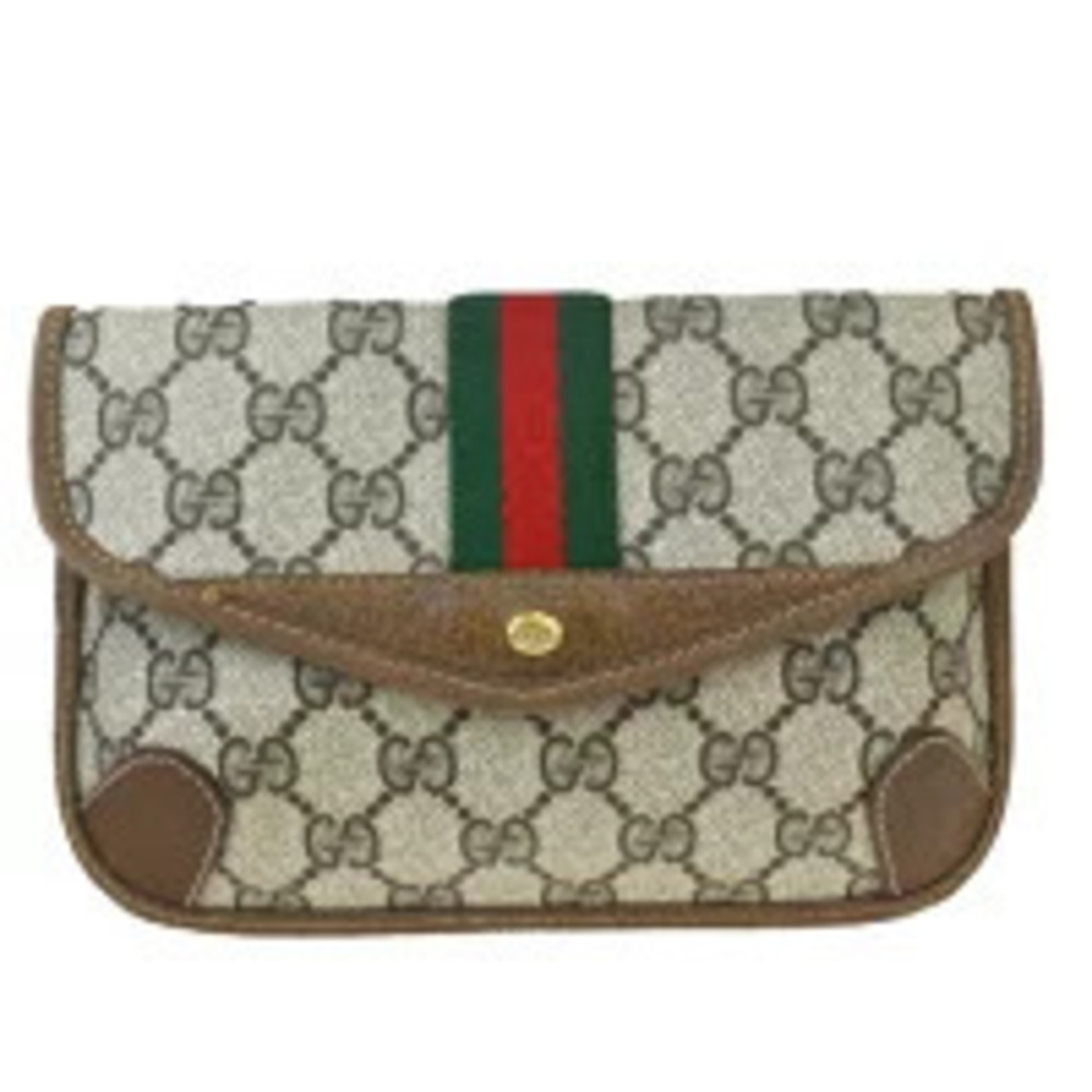 Gucci Sherry Pouch Clutch Bag GG Interlocking Brown Green Red Leather